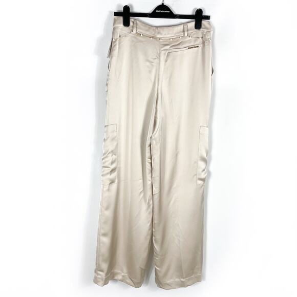 Song of Style Ayah Cargo Trousers Champagne Tan Pants‎ Satin Straight Leg Sz S - Picture 13 of 16